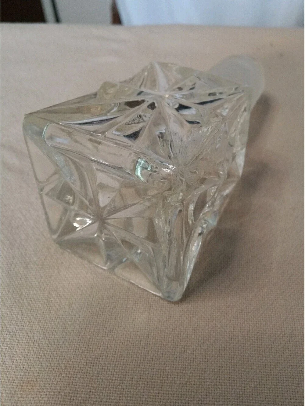 Vintage Square Crystal Decanter Replacement Stopper - Pinwheel Star Cut, Frosted